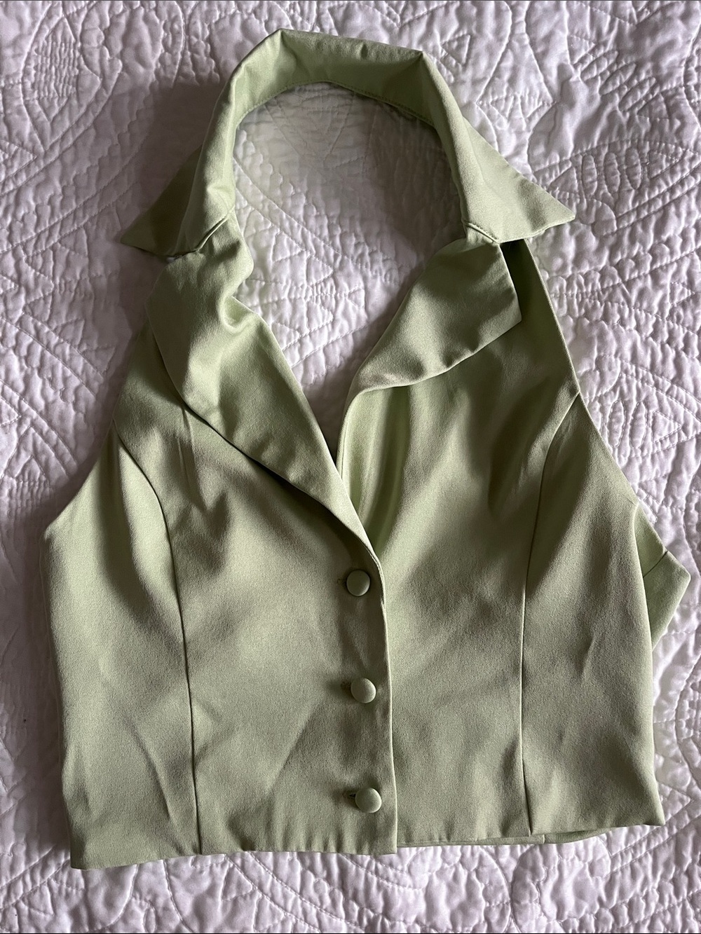 Sleeveless Collared Crop Top in Light Sage Green